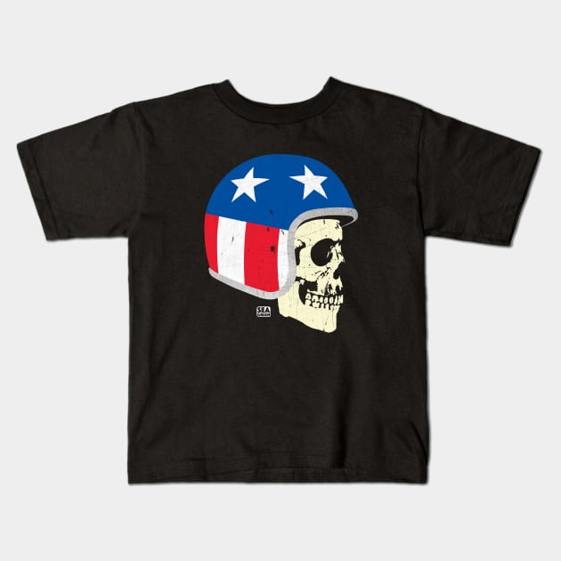 Cafe Racer Skull Biker Kids T-Shirt by SeaGreen